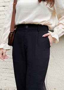 DIY Black High Waist Pockets Spandex Pants Fall