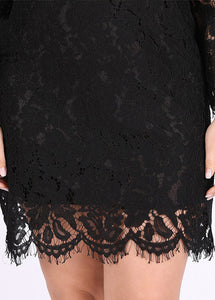 DIY Black Hollow Out Party Lace Mid Dress Summer