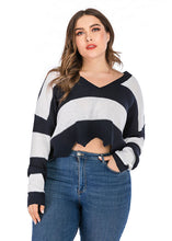 Load image into Gallery viewer, DIY Black White Striped Patchwork Asymmetrical Knit Sweaters Fall