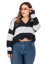 Load image into Gallery viewer, DIY Black White Striped Patchwork Asymmetrical Knit Sweaters Fall