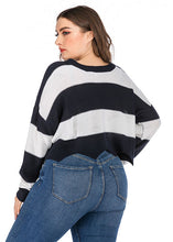 Load image into Gallery viewer, DIY Black White Striped Patchwork Asymmetrical Knit Sweaters Fall