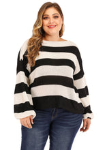 Load image into Gallery viewer, DIY Black White Striped Patchwork Knit Sweater Lantern Sleeve