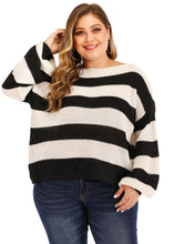 Load image into Gallery viewer, DIY Black White Striped Patchwork Knit Sweater Lantern Sleeve