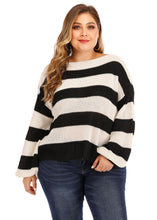 Load image into Gallery viewer, DIY Black White Striped Patchwork Knit Sweater Lantern Sleeve