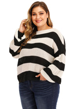 Load image into Gallery viewer, DIY Black White Striped Patchwork Knit Sweater Lantern Sleeve