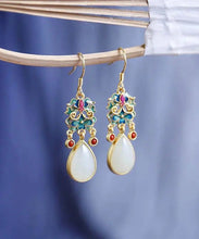 Load image into Gallery viewer, DIY Blue Cloisonne Jade Agate Drop Earrings