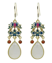 Load image into Gallery viewer, DIY Blue Cloisonne Jade Agate Drop Earrings