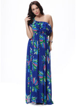 Load image into Gallery viewer, DIY Blue O-Neck Patchwork Wrinkled Chiffon Long Dress Short Sleeve