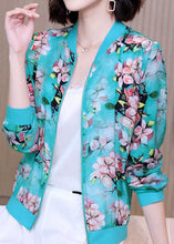 Load image into Gallery viewer, DIY Blue V Neck Zippered Print Patchwork Silk Jacket Summer