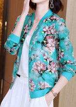 Load image into Gallery viewer, DIY Blue V Neck Zippered Print Patchwork Silk Jacket Summer