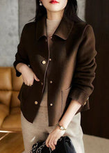 Load image into Gallery viewer, DIY Coffee Peter Pan Collar Pockets Patchwork Woolen Jackets Fall