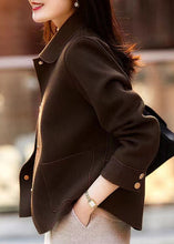 Load image into Gallery viewer, DIY Coffee Peter Pan Collar Pockets Patchwork Woolen Jackets Fall