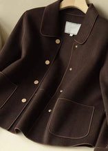 Load image into Gallery viewer, DIY Coffee Peter Pan Collar Pockets Patchwork Woolen Jackets Fall