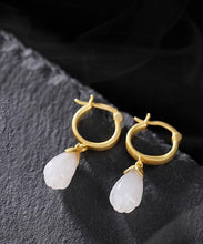 Load image into Gallery viewer, DIY Gold Sterling Silver Overgild Inlaid Jade Drop Earrings