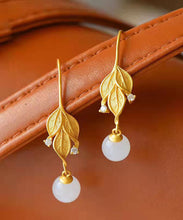 Load image into Gallery viewer, DIY Gold Sterling Silver Overgild Jade Leaf Drop Earrings