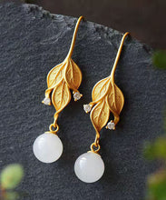 Load image into Gallery viewer, DIY Gold Sterling Silver Overgild Jade Leaf Drop Earrings