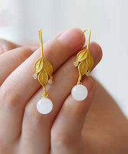 Load image into Gallery viewer, DIY Gold Sterling Silver Overgild Jade Leaf Drop Earrings