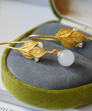 Load image into Gallery viewer, DIY Gold Sterling Silver Overgild Jade Leaf Drop Earrings