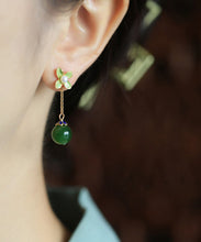 Load image into Gallery viewer, DIY Green Clover Floral Jade Gem Stone Drop Earrings