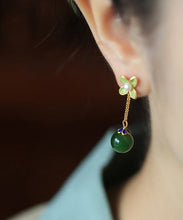 Load image into Gallery viewer, DIY Green Clover Floral Jade Gem Stone Drop Earrings