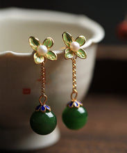 Load image into Gallery viewer, DIY Green Clover Floral Jade Gem Stone Drop Earrings