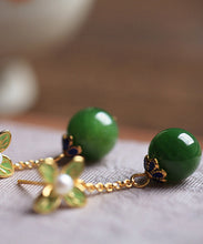 Load image into Gallery viewer, DIY Green Clover Floral Jade Gem Stone Drop Earrings