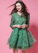 Load image into Gallery viewer, DIY Green Ruffled Patchwork Organza Lace Short Dress Bracelet Sleeve