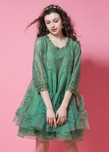 Load image into Gallery viewer, DIY Green Ruffled Patchwork Organza Lace Short Dress Bracelet Sleeve