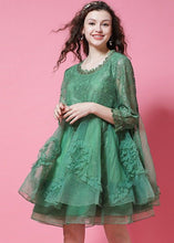 Load image into Gallery viewer, DIY Green Ruffled Patchwork Organza Lace Short Dress Bracelet Sleeve