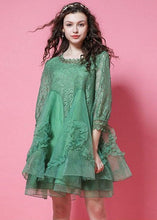 Load image into Gallery viewer, DIY Green Ruffled Patchwork Organza Lace Short Dress Bracelet Sleeve