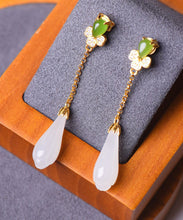 Load image into Gallery viewer, DIY Green Sterling Silver Inlaid Jade Zircon Tassel Drop Earrings