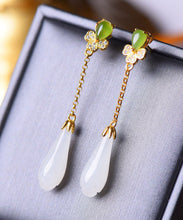 Load image into Gallery viewer, DIY Green Sterling Silver Inlaid Jade Zircon Tassel Drop Earrings