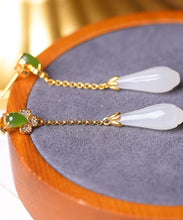 Load image into Gallery viewer, DIY Green Sterling Silver Inlaid Jade Zircon Tassel Drop Earrings