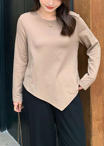 DIY Khaki Asymmetrical Thick Cotton Sweatshirts Tops Fall