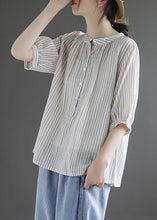 Load image into Gallery viewer, DIY Khaki Oversized Striped Cotton Shirt Half Sleeve