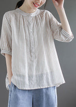 Load image into Gallery viewer, DIY Khaki Oversized Striped Cotton Shirt Half Sleeve