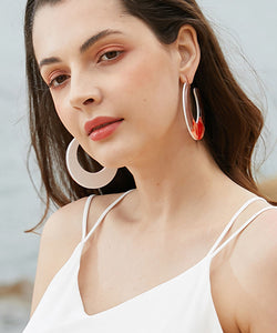 DIY Orange Acrylic Resin Moon Hoop Earrings