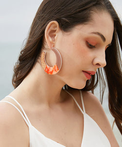 DIY Orange Acrylic Resin Moon Hoop Earrings