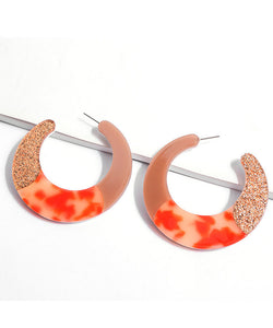 DIY Orange Acrylic Resin Moon Hoop Earrings