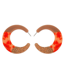 DIY Orange Acrylic Resin Moon Hoop Earrings