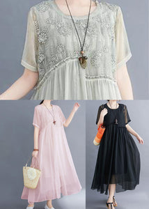 DIY Pink Embroideried Exra Large Hem Cotton Long Dress Summer