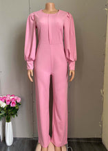 Load image into Gallery viewer, DIY Pink O-Neck Patchwork Solid Straight Jumpsuits Fall