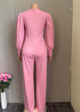 Load image into Gallery viewer, DIY Pink O-Neck Patchwork Solid Straight Jumpsuits Fall