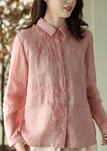 Load image into Gallery viewer, DIY Pink Peter Pan Collar Solid Ramie Shirts Spring