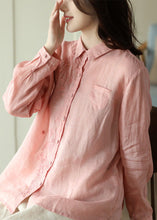 Load image into Gallery viewer, DIY Pink Peter Pan Collar Solid Ramie Shirts Spring