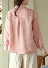 Load image into Gallery viewer, DIY Pink Peter Pan Collar Solid Ramie Shirts Spring