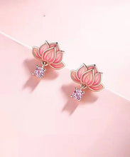 Load image into Gallery viewer, DIY Pink Sterling Silver Overgild Inlaid Zircon Enamerl Stud Earrings