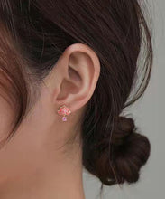 Load image into Gallery viewer, DIY Pink Sterling Silver Overgild Inlaid Zircon Enamerl Stud Earrings