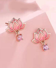 Load image into Gallery viewer, DIY Pink Sterling Silver Overgild Inlaid Zircon Enamerl Stud Earrings