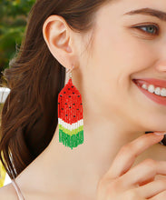 Load image into Gallery viewer, DIY Red Handmade Beading Knit Fabric Watermelon Tassel Drop Earrings